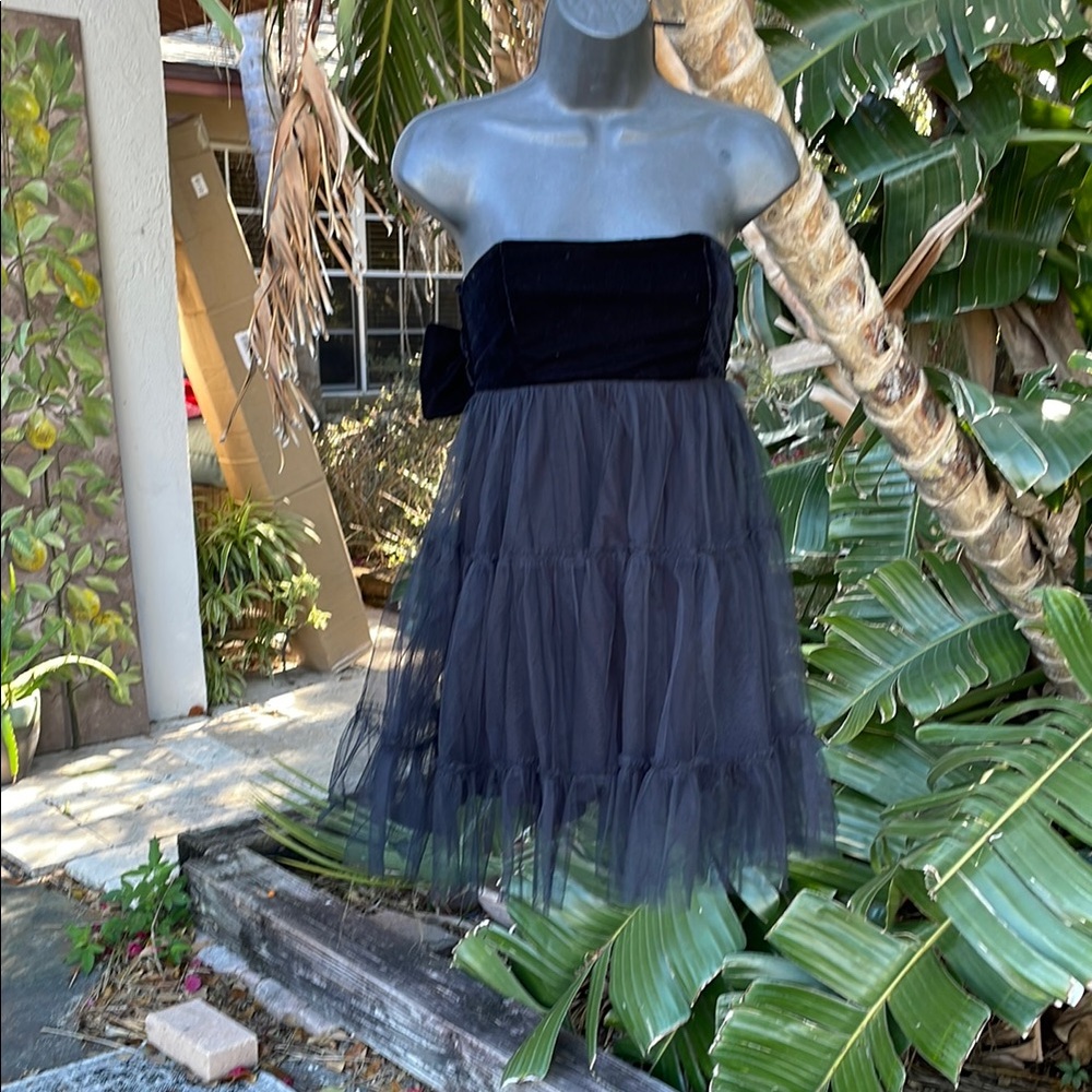 strapless, velvet and tulle baby doll dress with back bow